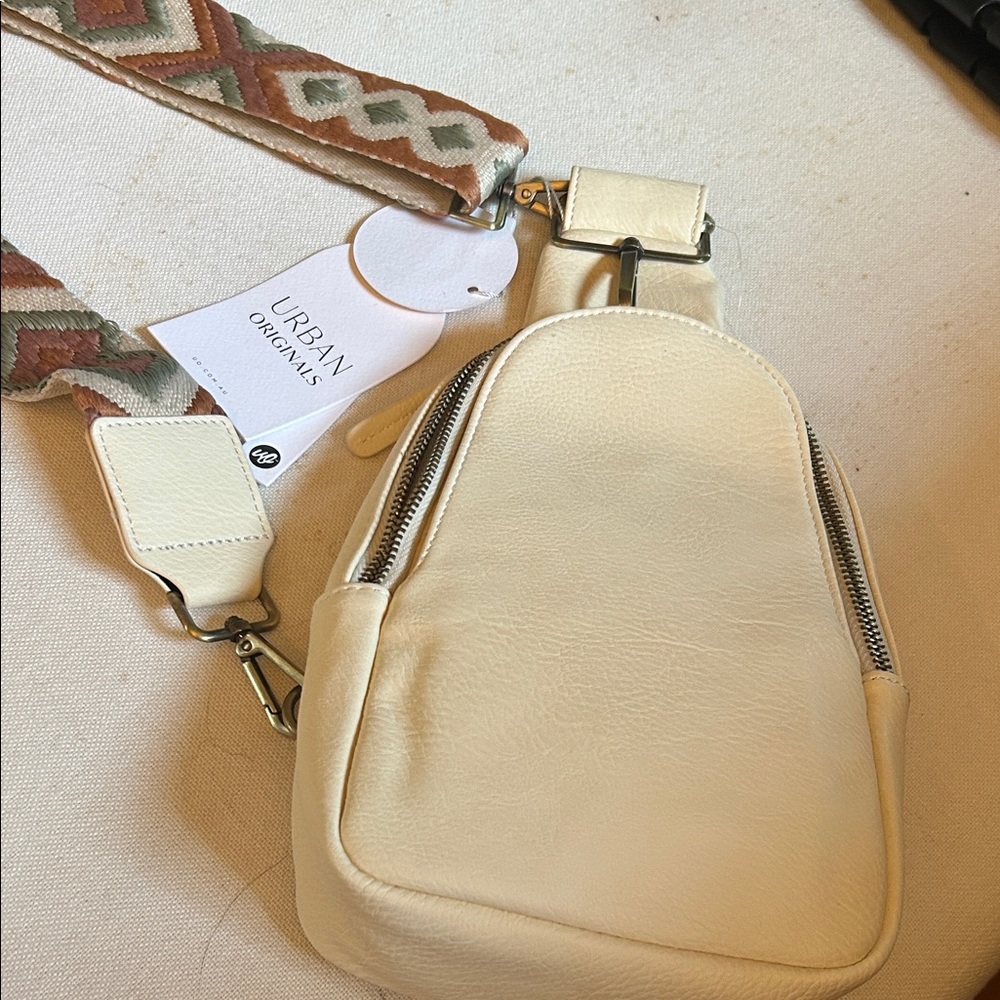 Anthropology Urban Originals Ivory Crossbody Bag with Patterned Strap